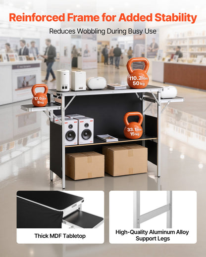 VEVOR Folding Portable Bar Table, 43.3 x 15.4 x 34.6 in, with Carry Bag, Storage Shelf, and Detachable Skirt, Quick and Easy Setup, Foldable Mobile Bartending Station for Events, Party, Tradeshow - BXSBTZZDZJDCCWEVK001V0 - view 5