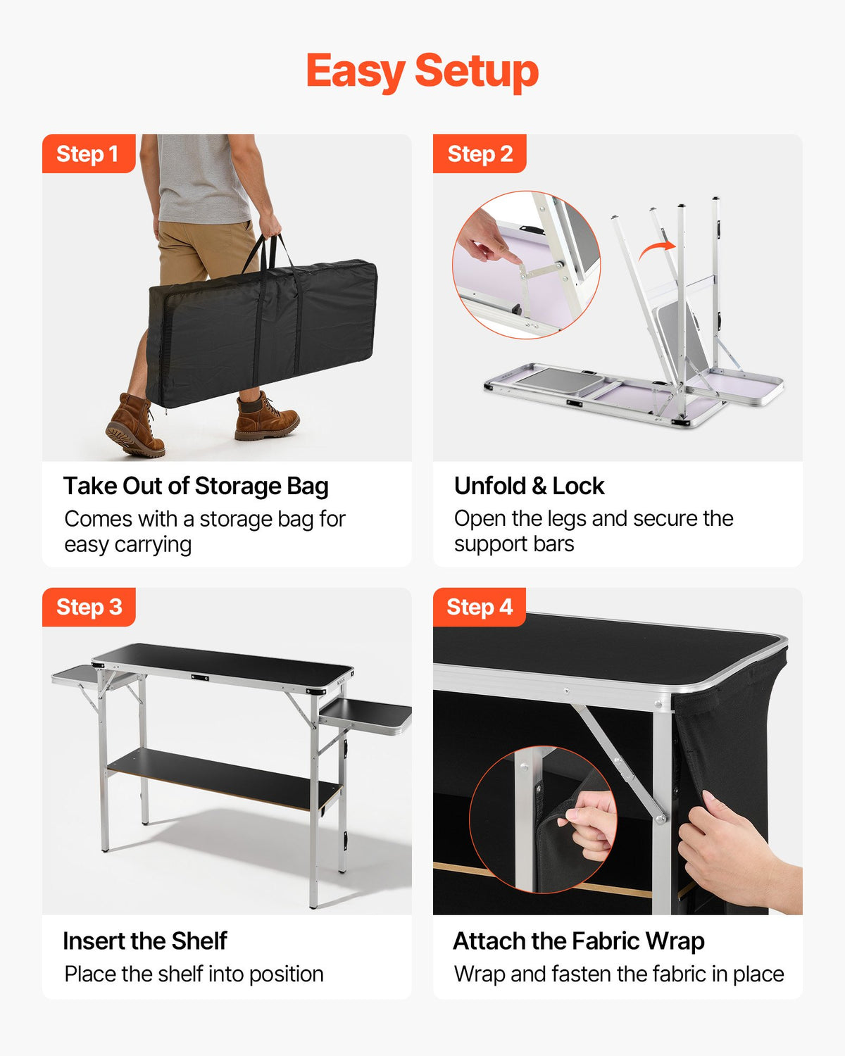 VEVOR Folding Portable Bar Table, 43.3 x 15.4 x 34.6 in, with Carry Bag, Storage Shelf, and Detachable Skirt, Quick and Easy Setup, Foldable Mobile Bartending Station for Events, Party, Tradeshow - BXSBTZZDZJDCCWEVK001V0 - view 6