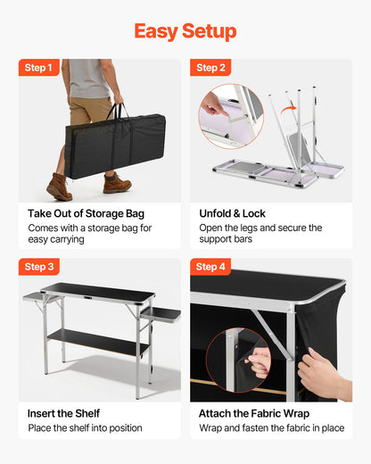 VEVOR Folding Portable Bar Table, 43.3 x 15.4 x 34.6 in, with Carry Bag, Storage Shelf, and Detachable Skirt, Quick and Easy Setup, Foldable Mobile Bartending Station for Events, Party, Tradeshow - BXSBTZZDZJDCCWEVK001V0 - view 6