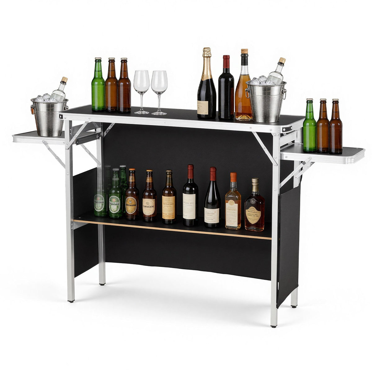 VEVOR Folding Portable Bar Table, 43.3 x 15.4 x 34.6 in, with Carry Bag, Storage Shelf, and Detachable Skirt, Quick and Easy Setup, Foldable Mobile Bartending Station for Events, Party, Tradeshow - BXSBTZZDZJDCCWEVK001V0 - view 10