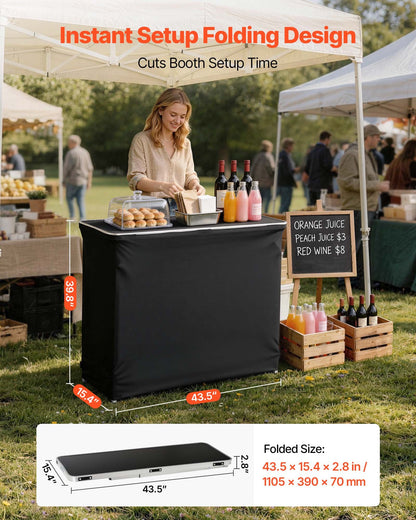 VEVOR Folding Portable Bar Table, 43.5 x 15.4 x 39.8 in, with Carry Bag, 2 Storage Shelves, and Detachable Skirt, Quick and Easy Setup, Foldable Mobile Bartending Station for Events, Party, Tradeshow - BXSBTZZDZJDCKZ8EP001V0 - view 3