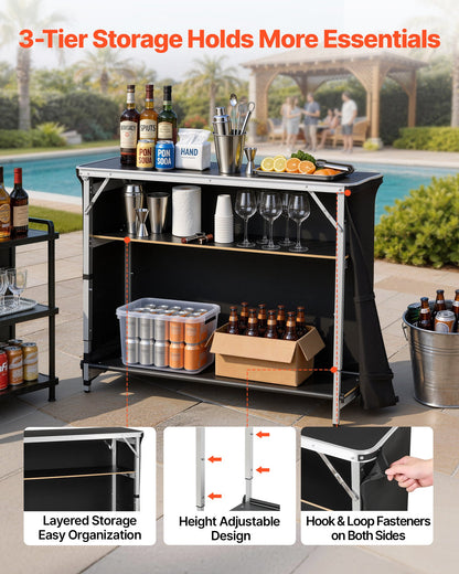VEVOR Folding Portable Bar Table, 43.5 x 15.4 x 39.8 in, with Carry Bag, 2 Storage Shelves, and Detachable Skirt, Quick and Easy Setup, Foldable Mobile Bartending Station for Events, Party, Tradeshow - BXSBTZZDZJDCKZ8EP001V0 - view 4