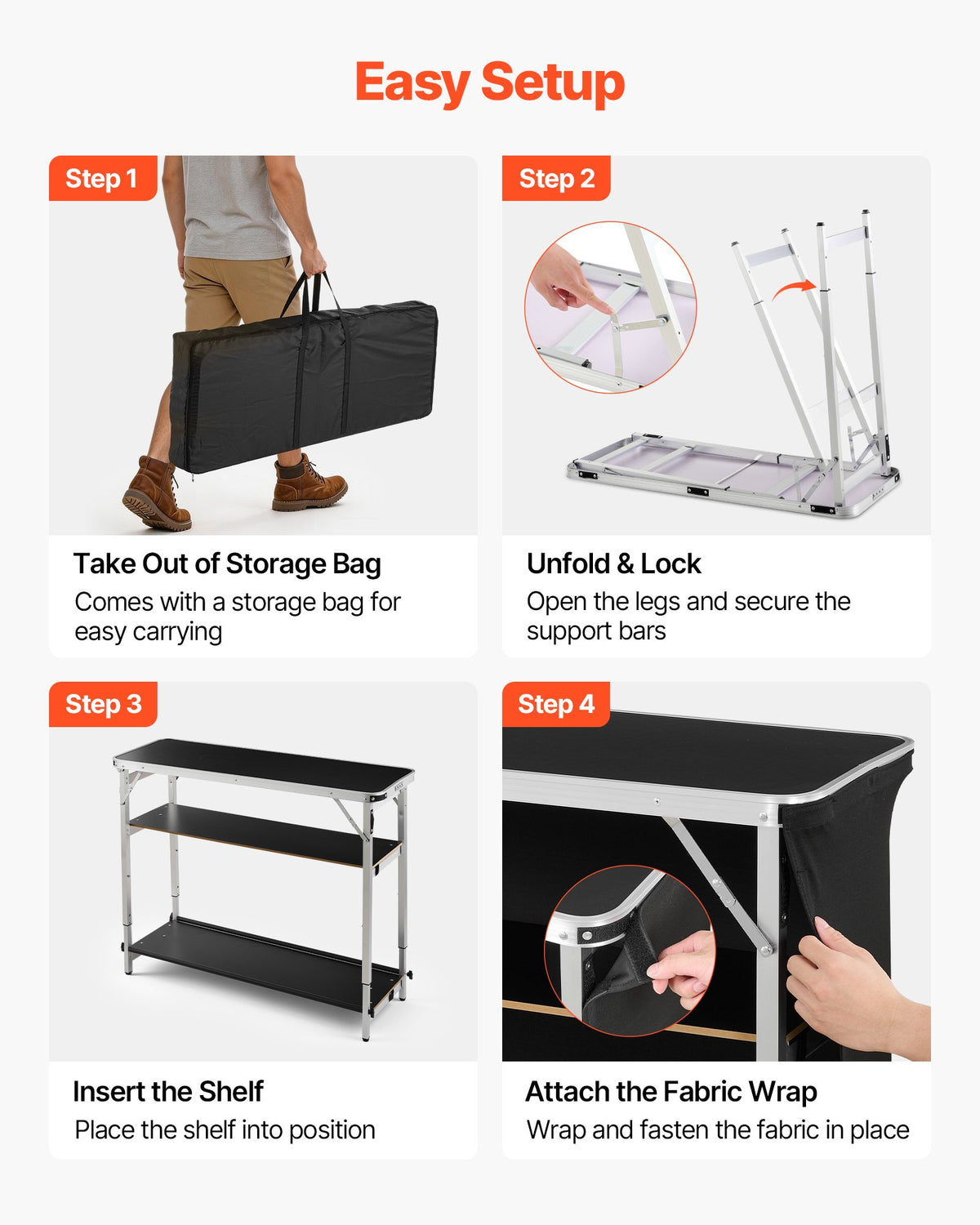 VEVOR Folding Portable Bar Table, 43.5 x 15.4 x 39.8 in, with Carry Bag, 2 Storage Shelves, and Detachable Skirt, Quick and Easy Setup, Foldable Mobile Bartending Station for Events, Party, Tradeshow - BXSBTZZDZJDCKZ8EP001V0 - view 6