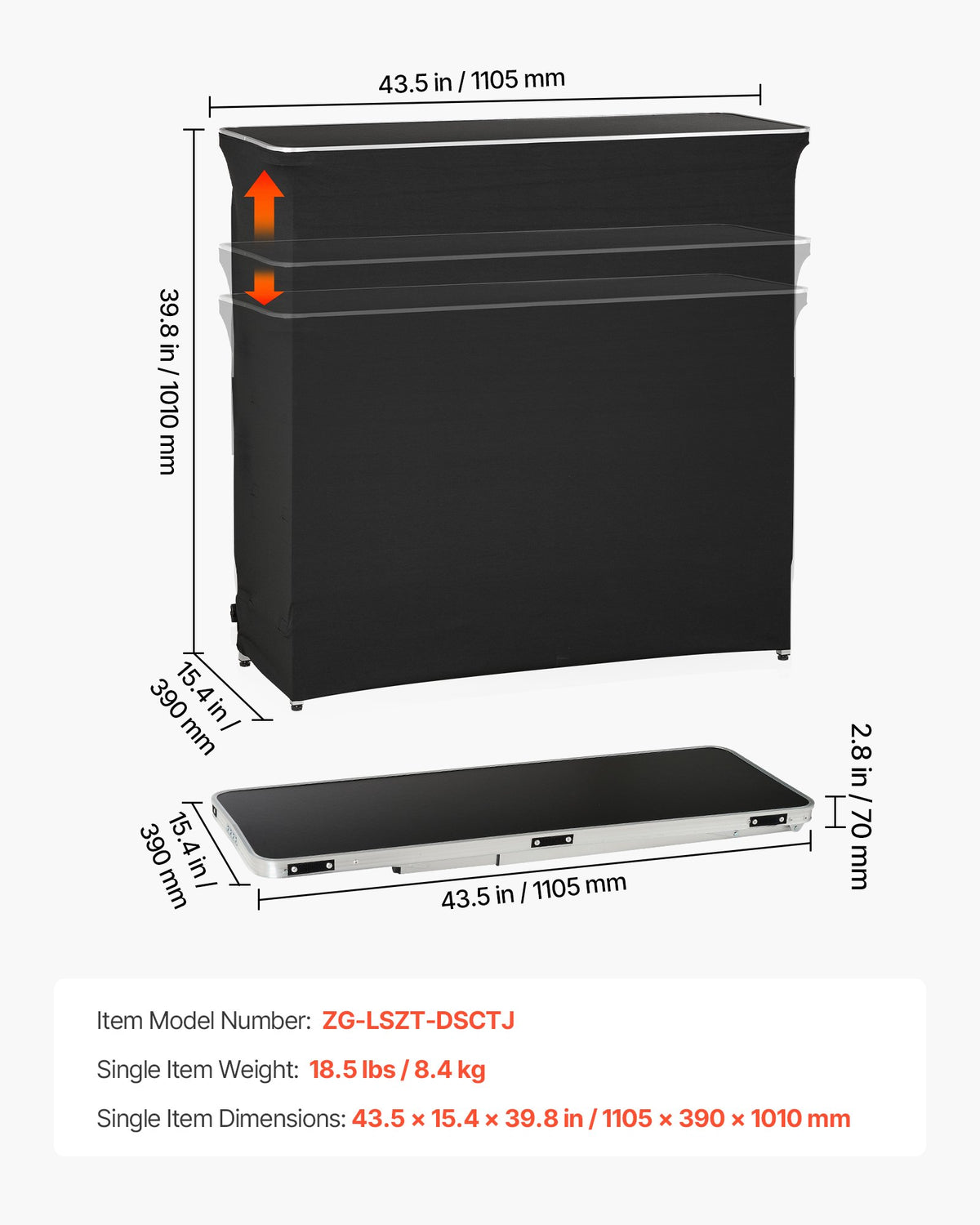 VEVOR Folding Portable Bar Table, 43.5 x 15.4 x 39.8 in, with Carry Bag, 2 Storage Shelves, and Detachable Skirt, Quick and Easy Setup, Foldable Mobile Bartending Station for Events, Party, Tradeshow - BXSBTZZDZJDCKZ8EP001V0 - view 8