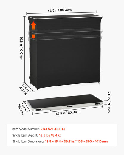 VEVOR Folding Portable Bar Table, 43.5 x 15.4 x 39.8 in, with Carry Bag, 2 Storage Shelves, and Detachable Skirt, Quick and Easy Setup, Foldable Mobile Bartending Station for Events, Party, Tradeshow - BXSBTZZDZJDCKZ8EP001V0 - view 8