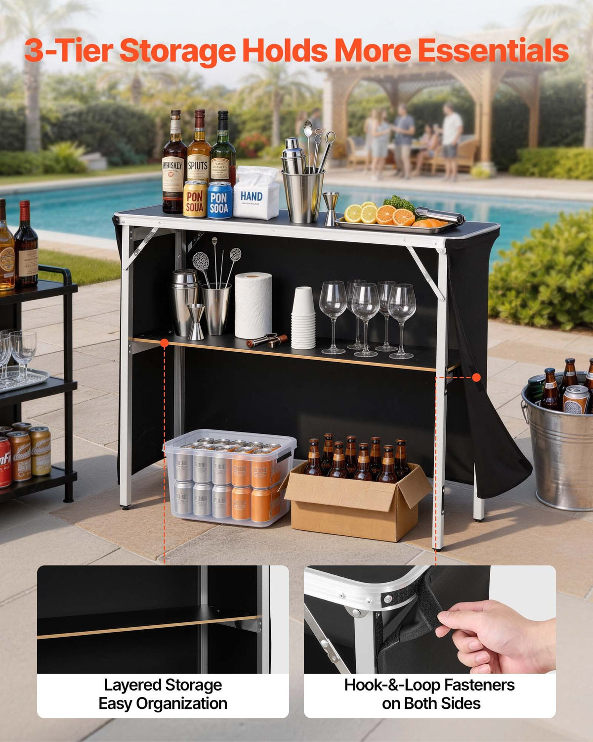 VEVOR Folding Portable Bar Table, 43.3 x 15.2 x 34.8 in, with Carry Bag, Storage Shelf, and Detachable Skirt, Quick and Easy Setup, Foldable Mobile Bartending Station for Events, Party, Tradeshow - BXSBTZZDZJDCZ5RNW001V0 - view 4
