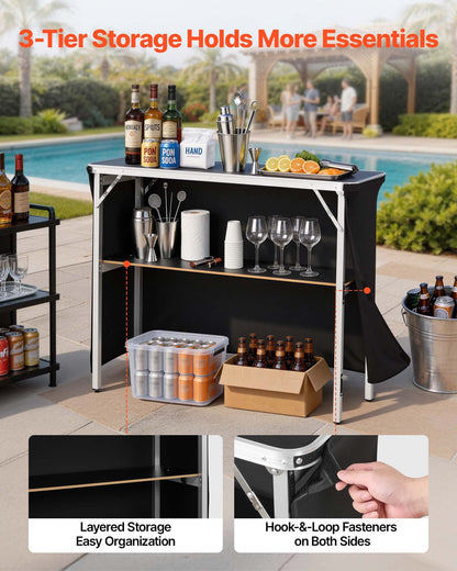 VEVOR Folding Portable Bar Table, 43.3 x 15.2 x 34.8 in, with Carry Bag, Storage Shelf, and Detachable Skirt, Quick and Easy Setup, Foldable Mobile Bartending Station for Events, Party, Tradeshow - BXSBTZZDZJDCZ5RNW001V0 - view 4
