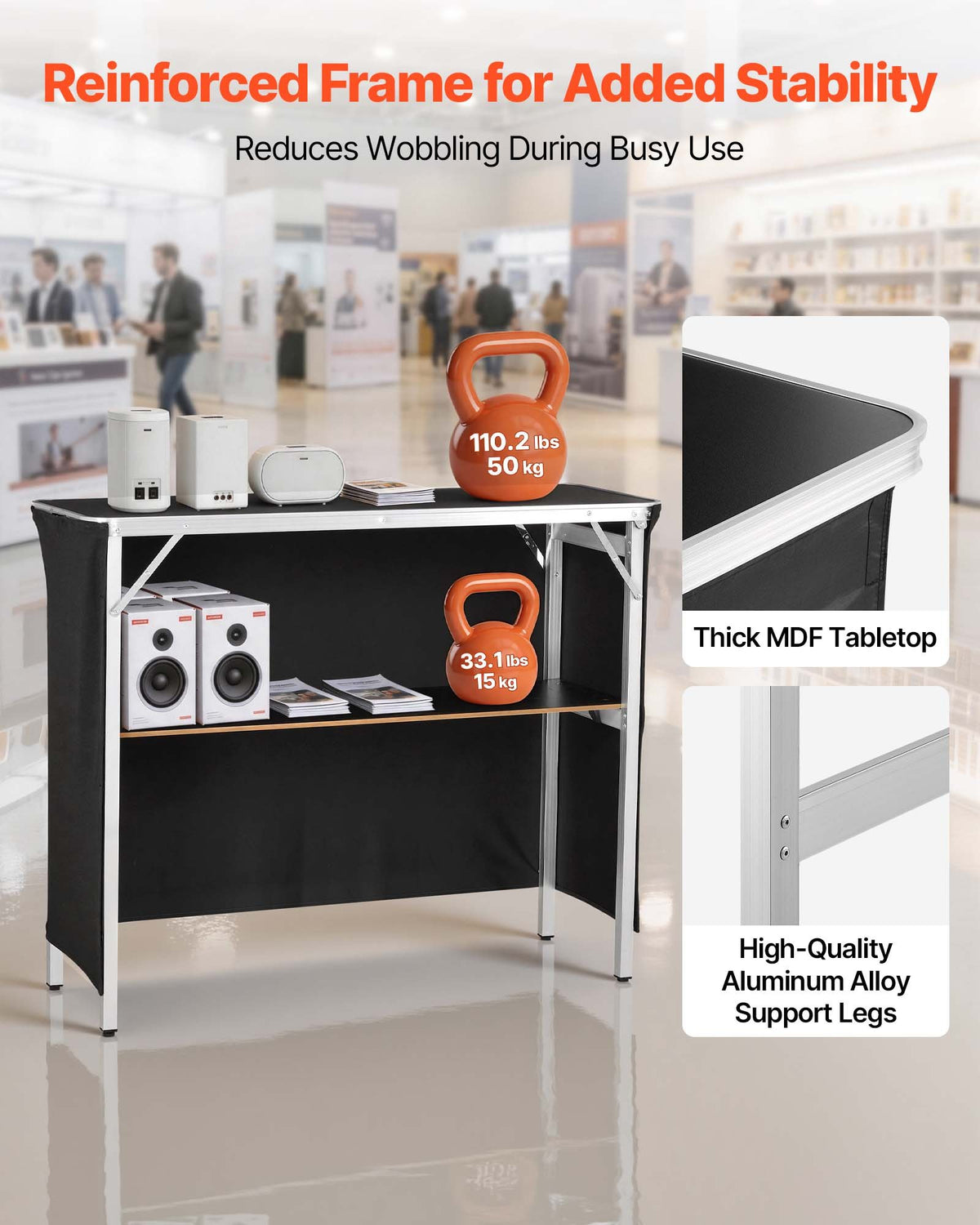 VEVOR Folding Portable Bar Table, 43.3 x 15.2 x 34.8 in, with Carry Bag, Storage Shelf, and Detachable Skirt, Quick and Easy Setup, Foldable Mobile Bartending Station for Events, Party, Tradeshow - BXSBTZZDZJDCZ5RNW001V0 - view 5