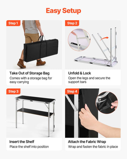 VEVOR Folding Portable Bar Table, 43.3 x 15.2 x 34.8 in, with Carry Bag, Storage Shelf, and Detachable Skirt, Quick and Easy Setup, Foldable Mobile Bartending Station for Events, Party, Tradeshow - BXSBTZZDZJDCZ5RNW001V0 - view 6