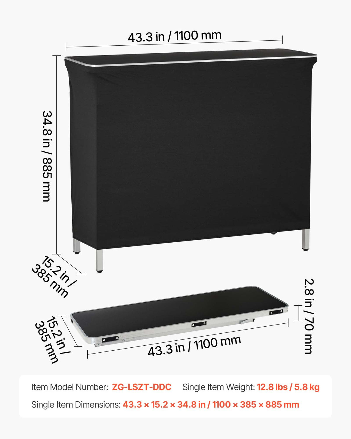 VEVOR Folding Portable Bar Table, 43.3 x 15.2 x 34.8 in, with Carry Bag, Storage Shelf, and Detachable Skirt, Quick and Easy Setup, Foldable Mobile Bartending Station for Events, Party, Tradeshow - BXSBTZZDZJDCZ5RNW001V0 - view 8