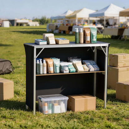 VEVOR Folding Portable Bar Table, 43.3 x 15.2 x 34.8 in, with Carry Bag, Storage Shelf, and Detachable Skirt, Quick and Easy Setup, Foldable Mobile Bartending Station for Events, Party, Tradeshow - BXSBTZZDZJDCZ5RNW001V0 - view 9