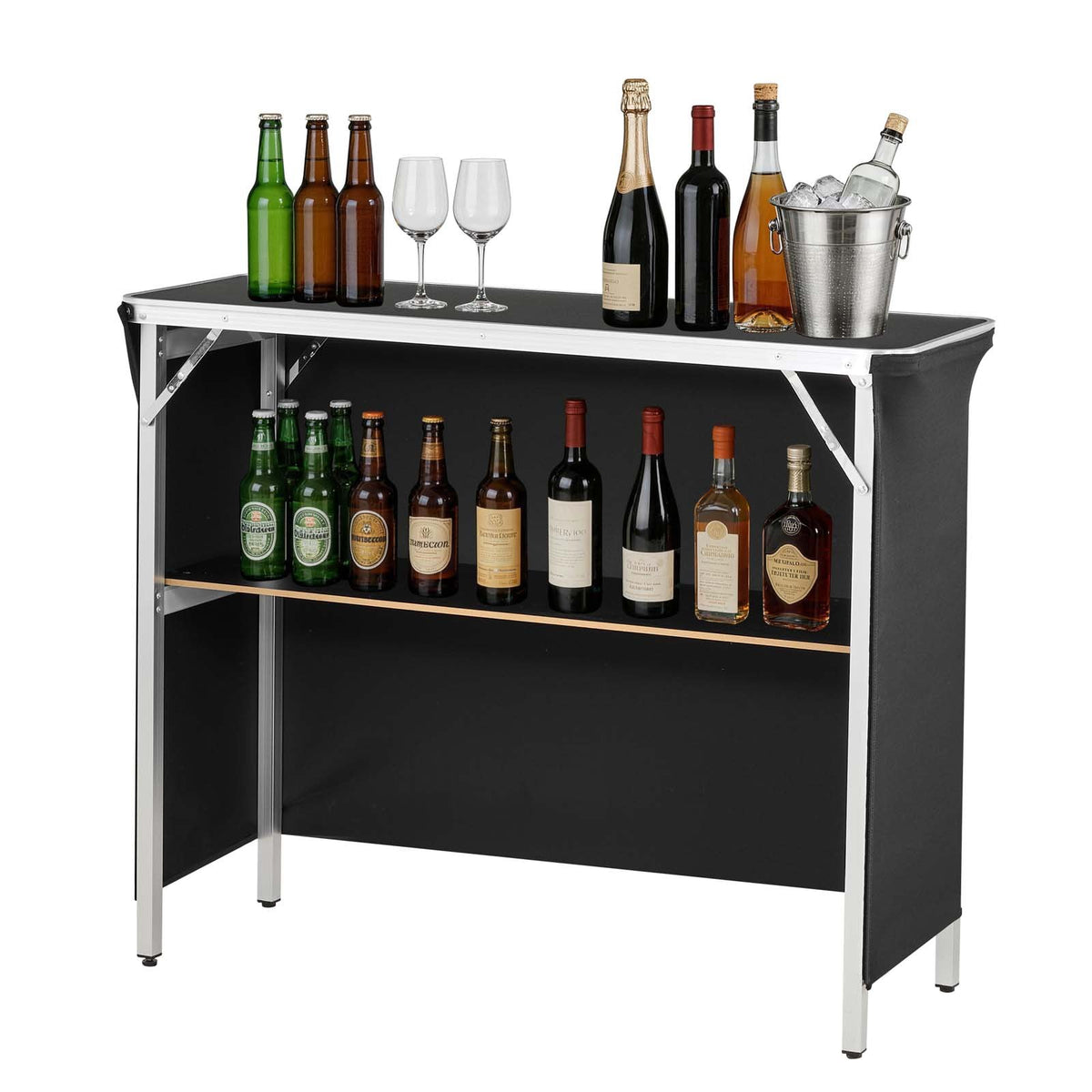 VEVOR Folding Portable Bar Table, 43.3 x 15.2 x 34.8 in, with Carry Bag, Storage Shelf, and Detachable Skirt, Quick and Easy Setup, Foldable Mobile Bartending Station for Events, Party, Tradeshow - BXSBTZZDZJDCZ5RNW001V0 - view 10