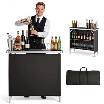 VEVOR Folding Portable Bar Table, 38.6 x 15.2 x 34.3 in, with Carry Bag, Storage Shelf, and Detachable Skirt, Quick and Easy Setup, Foldable Mobile Bartending Station for Events, Party, Tradeshow - BXSBTZZDZJXC8GMD3001V0 - view 2