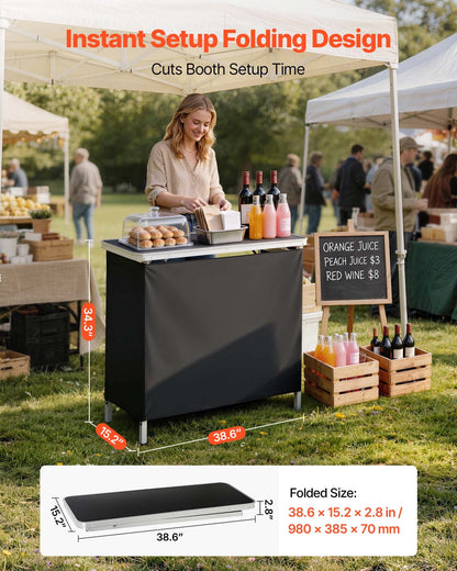 VEVOR Folding Portable Bar Table, 38.6 x 15.2 x 34.3 in, with Carry Bag, Storage Shelf, and Detachable Skirt, Quick and Easy Setup, Foldable Mobile Bartending Station for Events, Party, Tradeshow - BXSBTZZDZJXC8GMD3001V0 - view 3