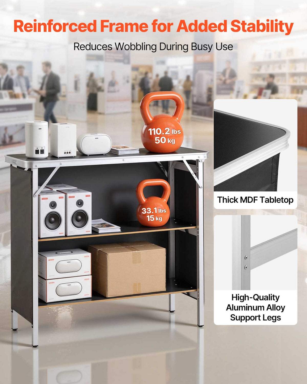 VEVOR Folding Portable Bar Table, 38.6 x 15.2 x 34.3 in, with Carry Bag, Storage Shelf, and Detachable Skirt, Quick and Easy Setup, Foldable Mobile Bartending Station for Events, Party, Tradeshow - BXSBTZZDZJXC8GMD3001V0 - view 5
