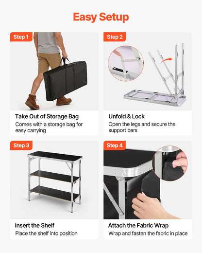 VEVOR Folding Portable Bar Table, 38.6 x 15.2 x 34.3 in, with Carry Bag, Storage Shelf, and Detachable Skirt, Quick and Easy Setup, Foldable Mobile Bartending Station for Events, Party, Tradeshow - BXSBTZZDZJXC8GMD3001V0 - view 6