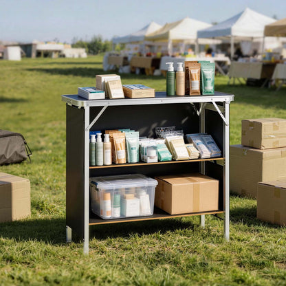 VEVOR Folding Portable Bar Table, 38.6 x 15.2 x 34.3 in, with Carry Bag, Storage Shelf, and Detachable Skirt, Quick and Easy Setup, Foldable Mobile Bartending Station for Events, Party, Tradeshow - BXSBTZZDZJXC8GMD3001V0 - view 9