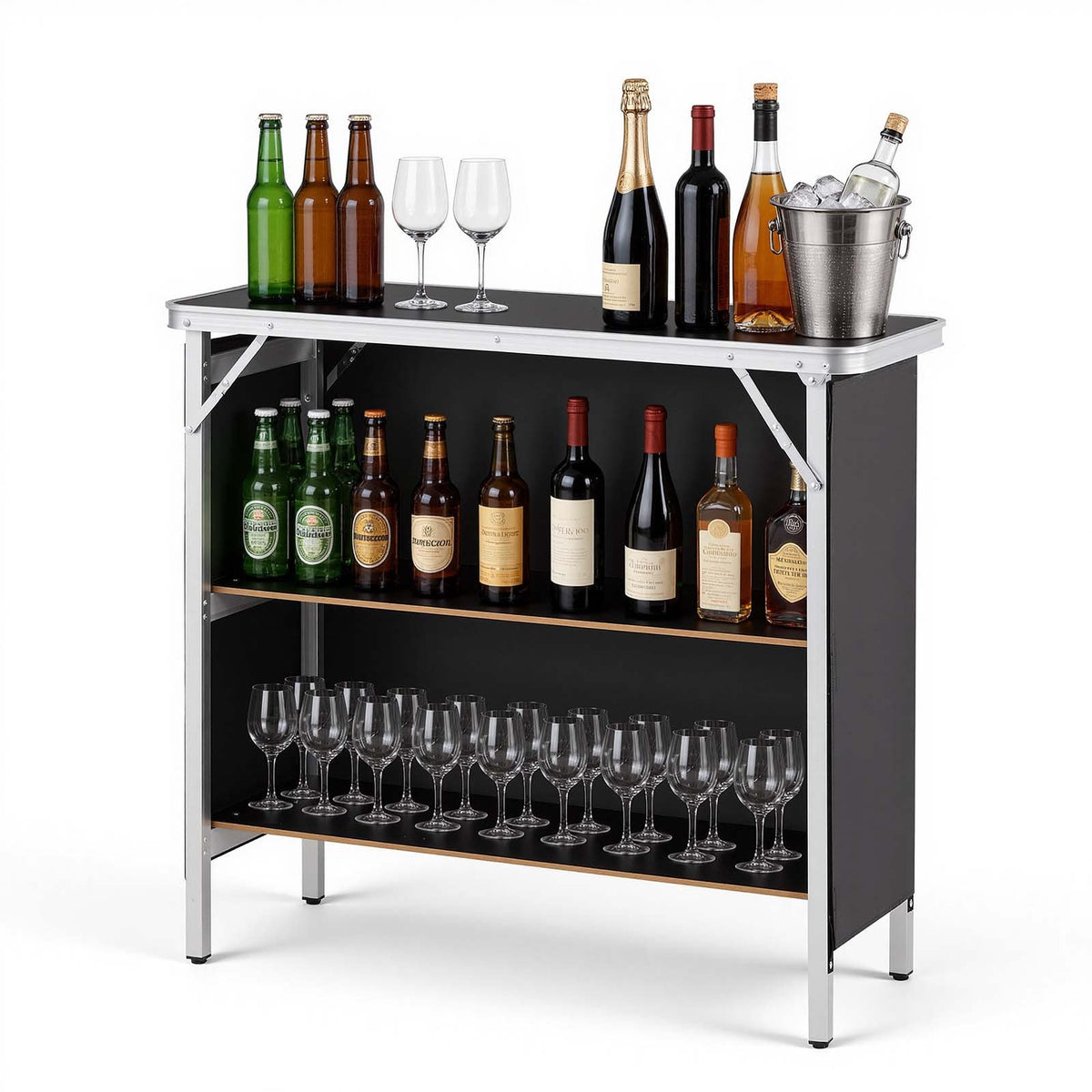 VEVOR Folding Portable Bar Table, 38.6 x 15.2 x 34.3 in, with Carry Bag, Storage Shelf, and Detachable Skirt, Quick and Easy Setup, Foldable Mobile Bartending Station for Events, Party, Tradeshow - BXSBTZZDZJXC8GMD3001V0 - view 10