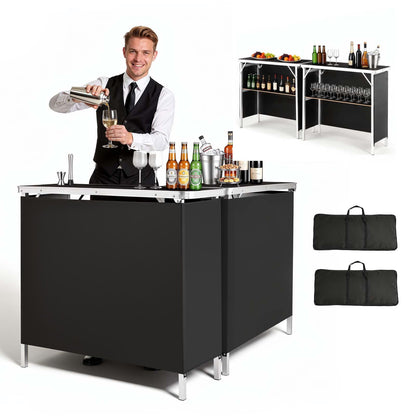 VEVOR Folding Portable Bar Table, 2 pcs, 38.6 x 15.2 x 34.3 in, with Carry Bag, Storage Shelf, Detachable Skirt, Quick and Easy Setup, Foldable Mobile Bartending Station for Events, Party, Tradeshow - BXSBTZZDZJXCTBVI3001V0 - view 1