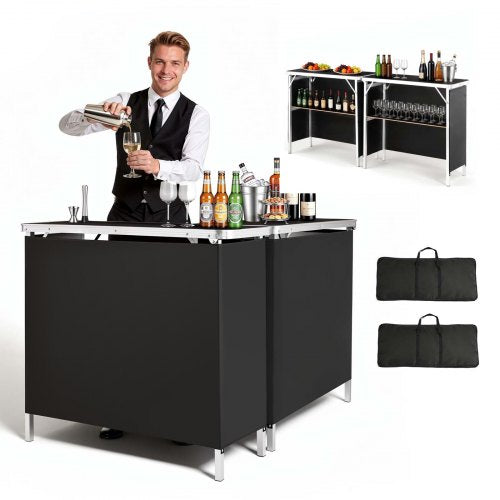 VEVOR Folding Portable Bar Table, 2 pcs, 38.6 x 15.2 x 34.3 in, with Carry Bag, Storage Shelf, Detachable Skirt, Quick and Easy Setup, Foldable Mobile Bartending Station for Events, Party, Tradeshow - BXSBTZZDZJXCTBVI3001V0 - view 2