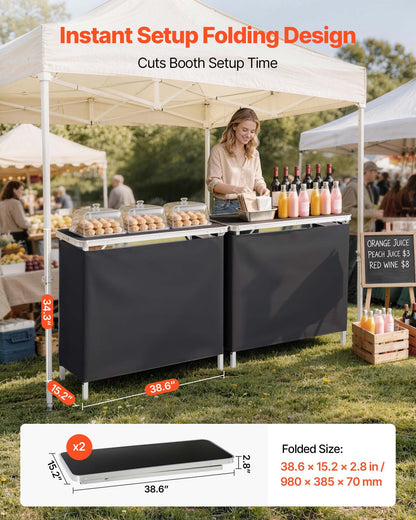 VEVOR Folding Portable Bar Table, 2 pcs, 38.6 x 15.2 x 34.3 in, with Carry Bag, Storage Shelf, Detachable Skirt, Quick and Easy Setup, Foldable Mobile Bartending Station for Events, Party, Tradeshow - BXSBTZZDZJXCTBVI3001V0 - view 3