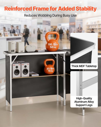 VEVOR Folding Portable Bar Table, 2 pcs, 38.6 x 15.2 x 34.3 in, with Carry Bag, Storage Shelf, Detachable Skirt, Quick and Easy Setup, Foldable Mobile Bartending Station for Events, Party, Tradeshow - BXSBTZZDZJXCTBVI3001V0 - view 5