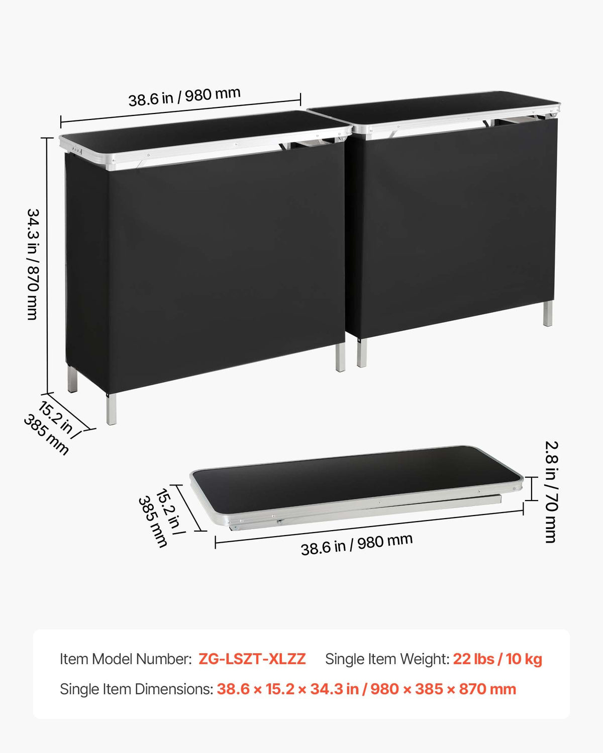 VEVOR Folding Portable Bar Table, 2 pcs, 38.6 x 15.2 x 34.3 in, with Carry Bag, Storage Shelf, Detachable Skirt, Quick and Easy Setup, Foldable Mobile Bartending Station for Events, Party, Tradeshow - BXSBTZZDZJXCTBVI3001V0 - view 8