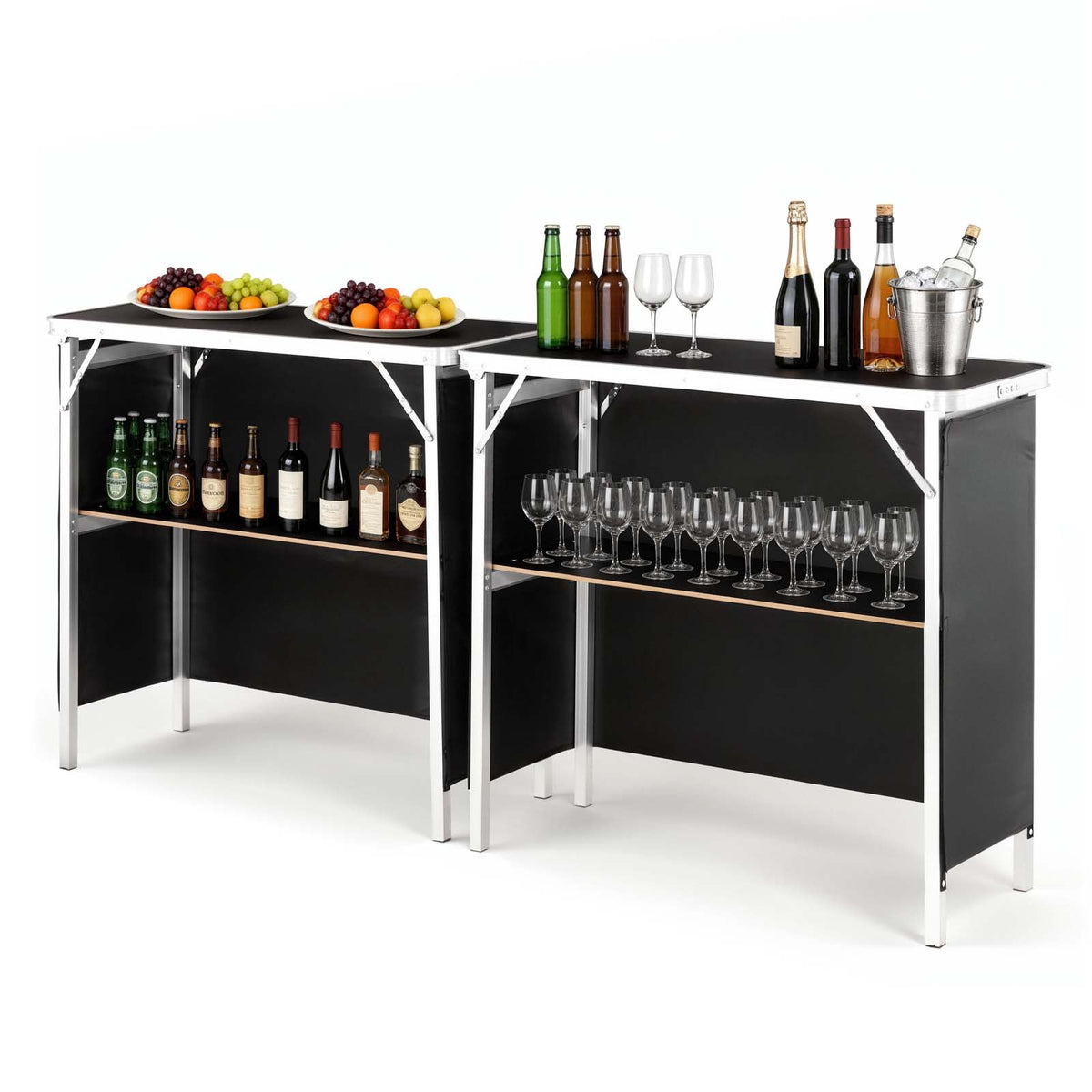 VEVOR Folding Portable Bar Table, 2 pcs, 38.6 x 15.2 x 34.3 in, with Carry Bag, Storage Shelf, Detachable Skirt, Quick and Easy Setup, Foldable Mobile Bartending Station for Events, Party, Tradeshow - BXSBTZZDZJXCTBVI3001V0 - view 10