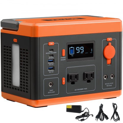 VEVOR Portable Power Station, 296Wh, Backup Lithium-ion Battery Solar Powered Generator, 300W(Peak Power 600W) Pure Sine Wave AC Outlet, USB QC3.0 LED Light, for Outdoors Camping - BXSCNDYMC296WSGUCV1 - view 1