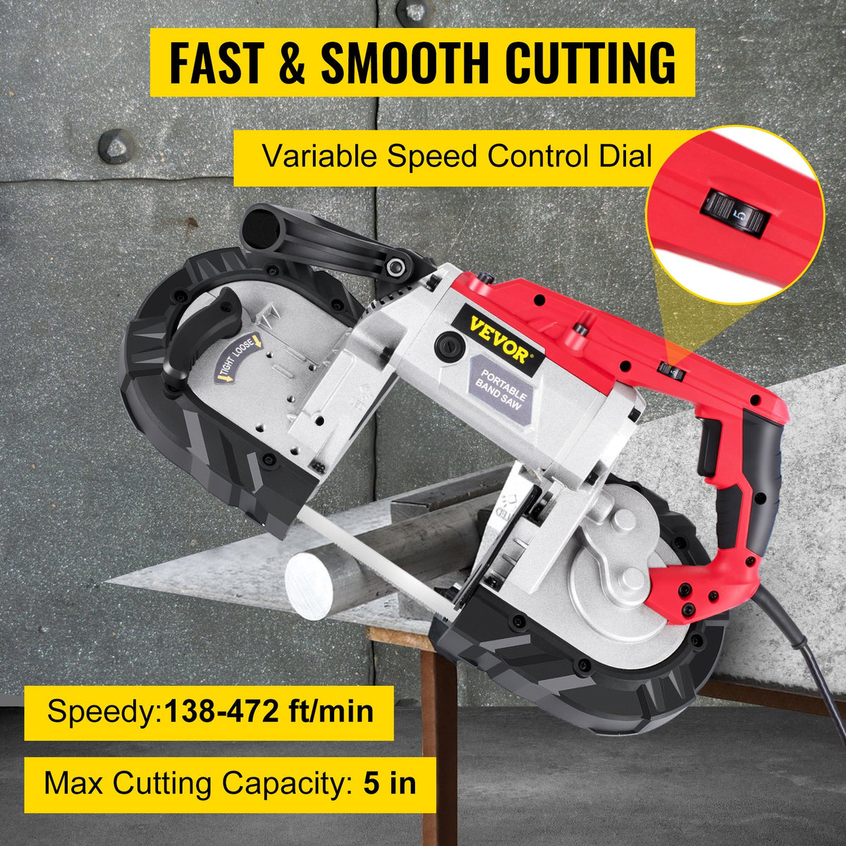 VEVOR Corded Band Saw, 5-Inch Cut Capacity, Variable Speed, Handheld, 10A Motor, for Metal, Wood, Tubing, Pipes, Rebar, Plastic - BXSD5INCH110V1NLDV1 - view 2