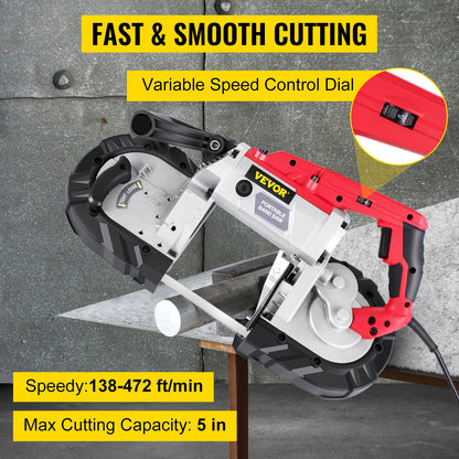 VEVOR Corded Band Saw, 5-Inch Cut Capacity, Variable Speed, Handheld, 10A Motor, for Metal, Wood, Tubing, Pipes, Rebar, Plastic - BXSD5INCH110V1NLDV1 - view 2