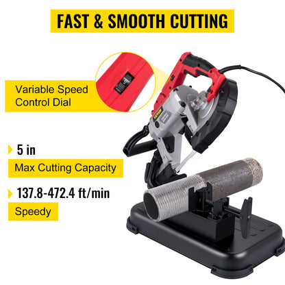 VEVOR Portable Band Saw, 110V 10-Amp Corded Tool with Removable Steel Base, 5-Inch Capacity, 6-Level Variable Speed, 0 to 45 Degree Angle, Deep-Cut Band Saw for Steel, Aluminum, Ir - BXSD5INCH110VEXOVV1 - view 2