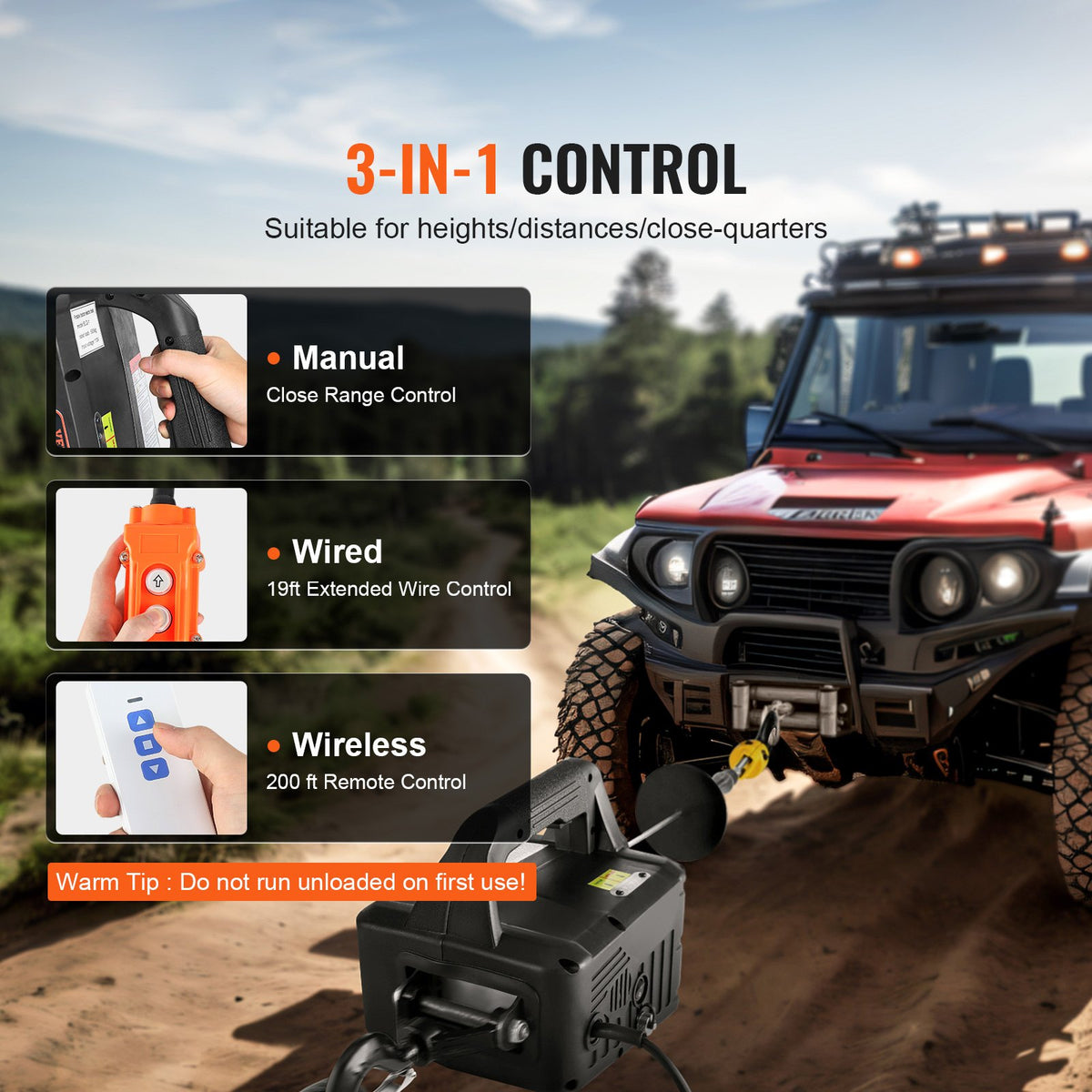 VEVOR 3-in-1 Electric Hoist Winch, 1100lbs 1500W Portable Power Winch Crane, 110V/120V 22.9 ft Lifting Height, 13 ft/min with Manual, Wired and Wireless Remote Control, Overload - BXSDDHL1100BE27PCV1 - view 2
