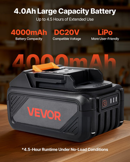 VEVOR 20V MAX, Portable Battery and Charger Combo, AC 110V, 4.0 Ah Lithium-Ion Battery Pack, 4000 mAh Large Capacity, Extended Runtime, Compatible with Series Tools, for Replacement and Fast Charging - BXSDJDCSPMTD4513S001V1 - view 3