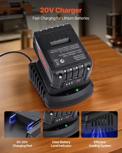 VEVOR 20V MAX, Portable Battery and Charger Combo, AC 110V, 4.0 Ah Lithium-Ion Battery Pack, 4000 mAh Large Capacity, Extended Runtime, Compatible with Series Tools, for Replacement and Fast Charging - BXSDJDCSPMTD4513S001V1 - view 4