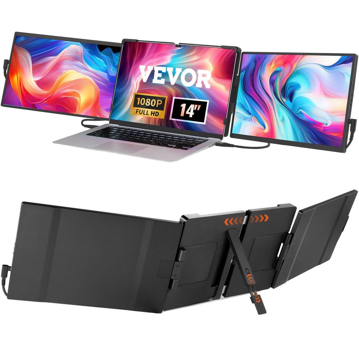 VEVOR Portable Laptop Screen Extender, 14" FHD 1080P IPS Triple Extended Monitor for 13"-17" Laptop, Swivel Portable Monitor USB-C/USB-A/Mini HDMI Port, Compatible with Mac/Wins/Android/Switch/PS5 - BXSDNXSQ14YCAKI6CV1 - view 1