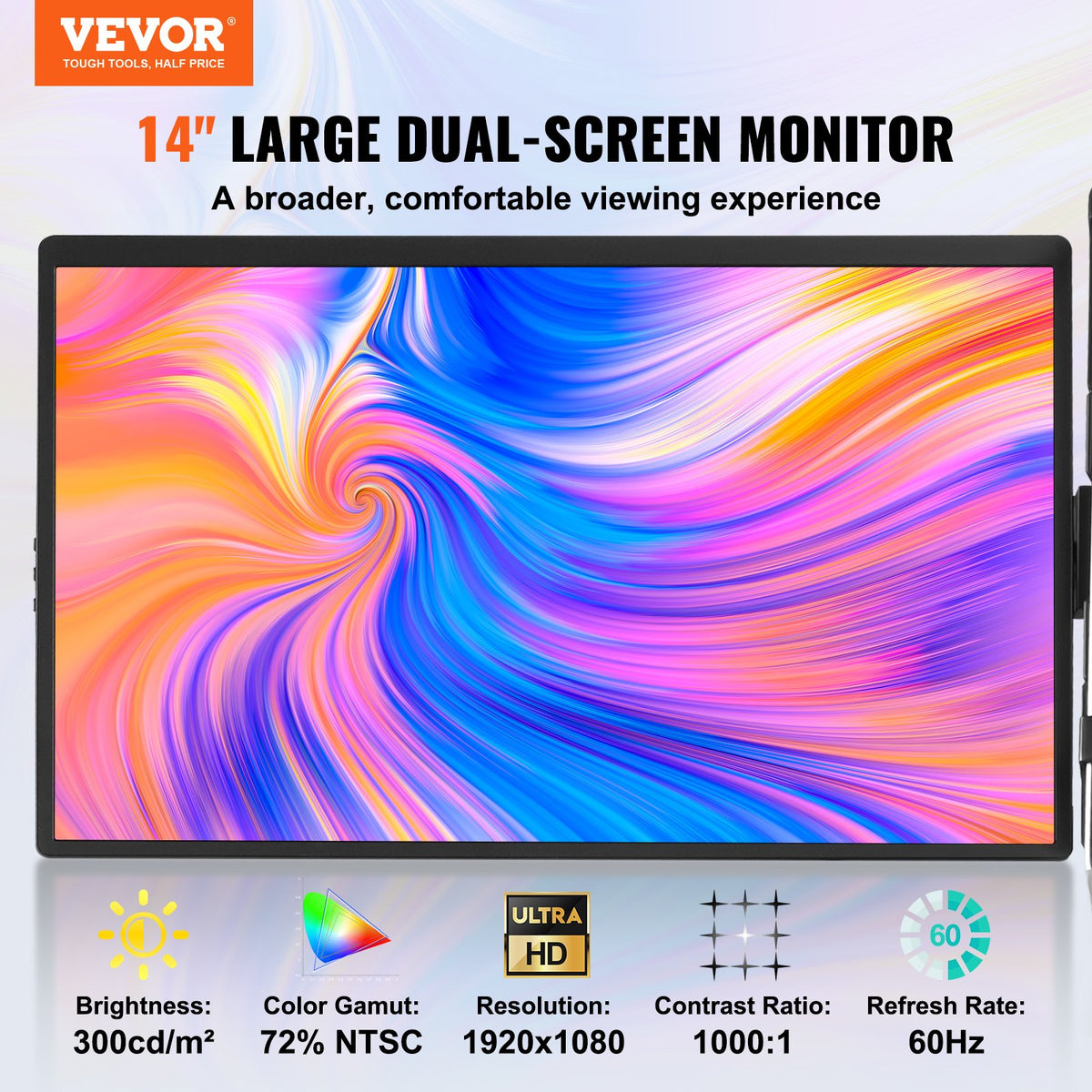 VEVOR Portable Laptop Screen Extender, 14" FHD 1080P IPS Triple Extended Monitor for 13"-17" Laptop, Swivel Portable Monitor USB-C/USB-A/Mini HDMI Port, Compatible with Mac/Wins/Android/Switch/PS5 - BXSDNXSQ14YCAKI6CV1 - view 3