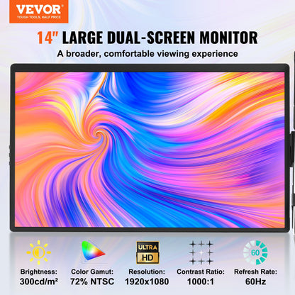 VEVOR Portable Laptop Screen Extender, 14" FHD 1080P IPS Triple Extended Monitor for 13"-17" Laptop, Swivel Portable Monitor USB-C/USB-A/Mini HDMI Port, Compatible with Mac/Wins/Android/Switch/PS5 - BXSDNXSQ14YCAKI6CV1 - view 3