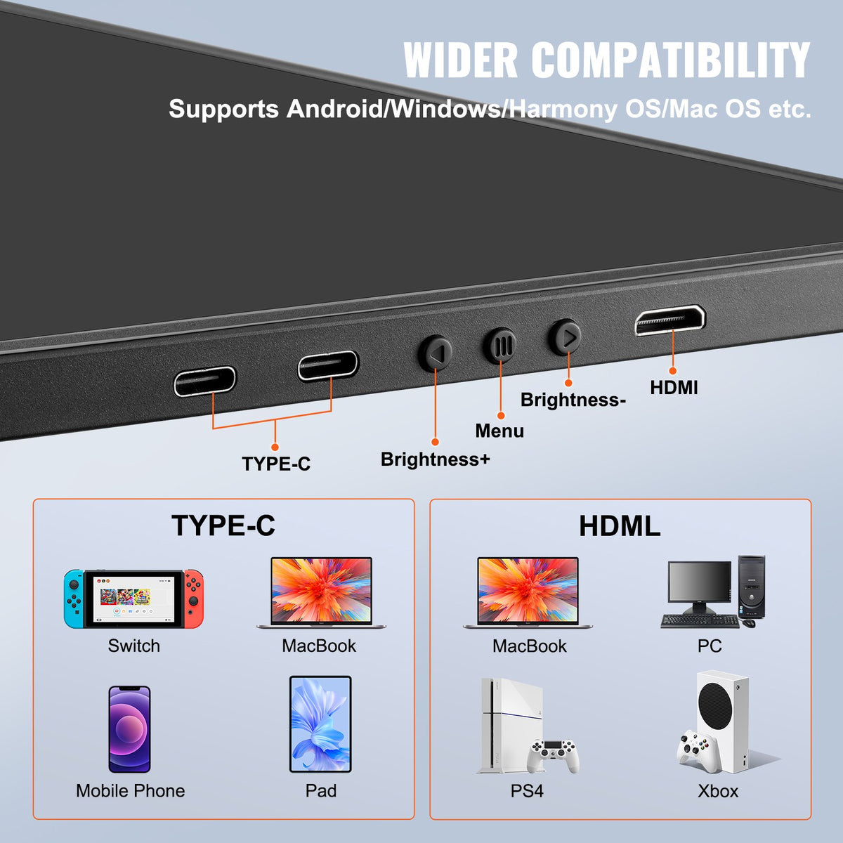 VEVOR Portable Laptop Screen Extender, 14" FHD 1080P IPS Triple Extended Monitor for 13"-17" Laptop, Swivel Portable Monitor USB-C/USB-A/Mini HDMI Port, Compatible with Mac/Wins/Android/Switch/PS5 - BXSDNXSQ14YCAKI6CV1 - view 4
