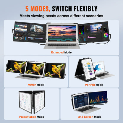 VEVOR Portable Laptop Screen Extender, 14" FHD 1080P IPS Triple Extended Monitor for 13"-17" Laptop, Swivel Portable Monitor USB-C/USB-A/Mini HDMI Port, Compatible with Mac/Wins/Android/Switch/PS5 - BXSDNXSQ14YCAKI6CV1 - view 6