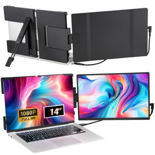 VEVOR Portable Laptop Screen Extender, 14" FHD 1080P IPS Dual Extended Monitor for 13"-17" Laptop, Swivel Portable Monitor USB-C/USB-A/Mini HDMI Port, Compatible with Mac/Wins/Android/Switch/PS5 - BXSDNXSQ14YCZA95CV1 - view 2
