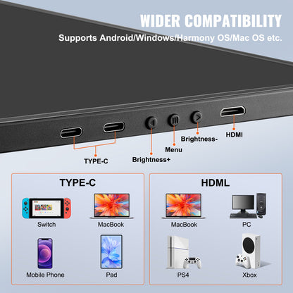 VEVOR Portable Laptop Screen Extender, 14" FHD 1080P IPS Dual Extended Monitor for 13"-17" Laptop, Swivel Portable Monitor USB-C/USB-A/Mini HDMI Port, Compatible with Mac/Wins/Android/Switch/PS5 - BXSDNXSQ14YCZA95CV1 - view 4