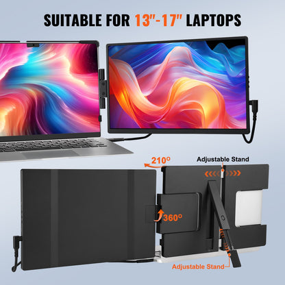 VEVOR Portable Laptop Screen Extender, 14" FHD 1080P IPS Dual Extended Monitor for 13"-17" Laptop, Swivel Portable Monitor USB-C/USB-A/Mini HDMI Port, Compatible with Mac/Wins/Android/Switch/PS5 - BXSDNXSQ14YCZA95CV1 - view 5