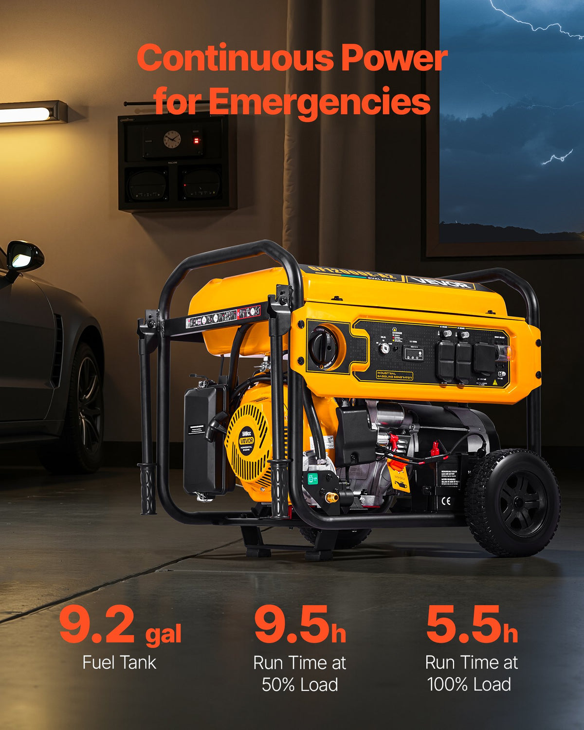 VEVOR Portable Generator, Gasoline 13500W Peak Watt & LPG 12000W Peak Watt Dual Fuel Generator, Home Backup Generators with Electric Start, Gasoline & LPG Powered, CO Sensor, 20A & 50A Outlets - BXSFDJSRLKYLNWTU0001V5 - view 4