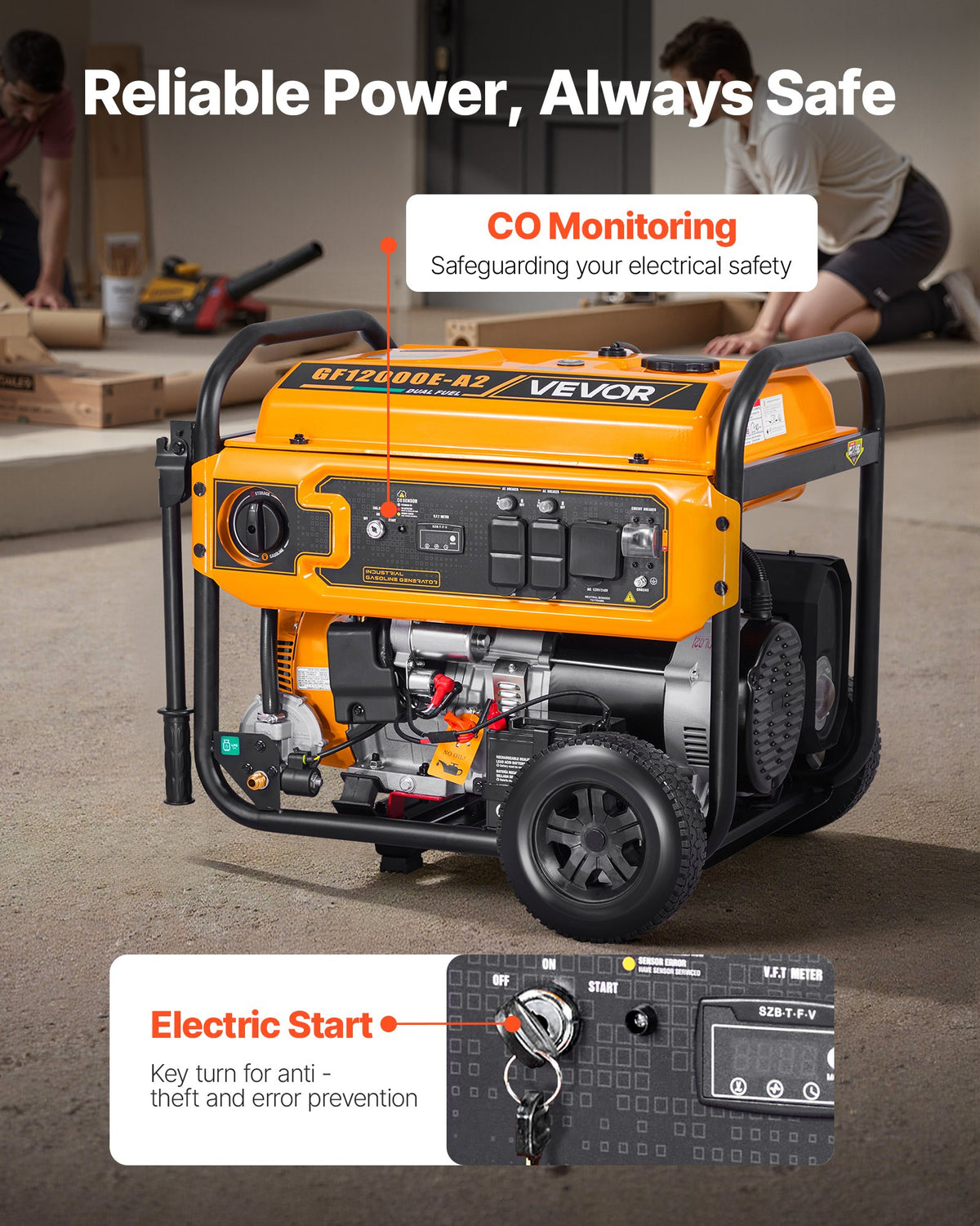 VEVOR Portable Generator, Gasoline 13500W Peak Watt & LPG 12000W Peak Watt Dual Fuel Generator, Home Backup Generators with Electric Start, Gasoline & LPG Powered, CO Sensor, 20A & 50A Outlets - BXSFDJSRLKYLNWTU0001V5 - view 7