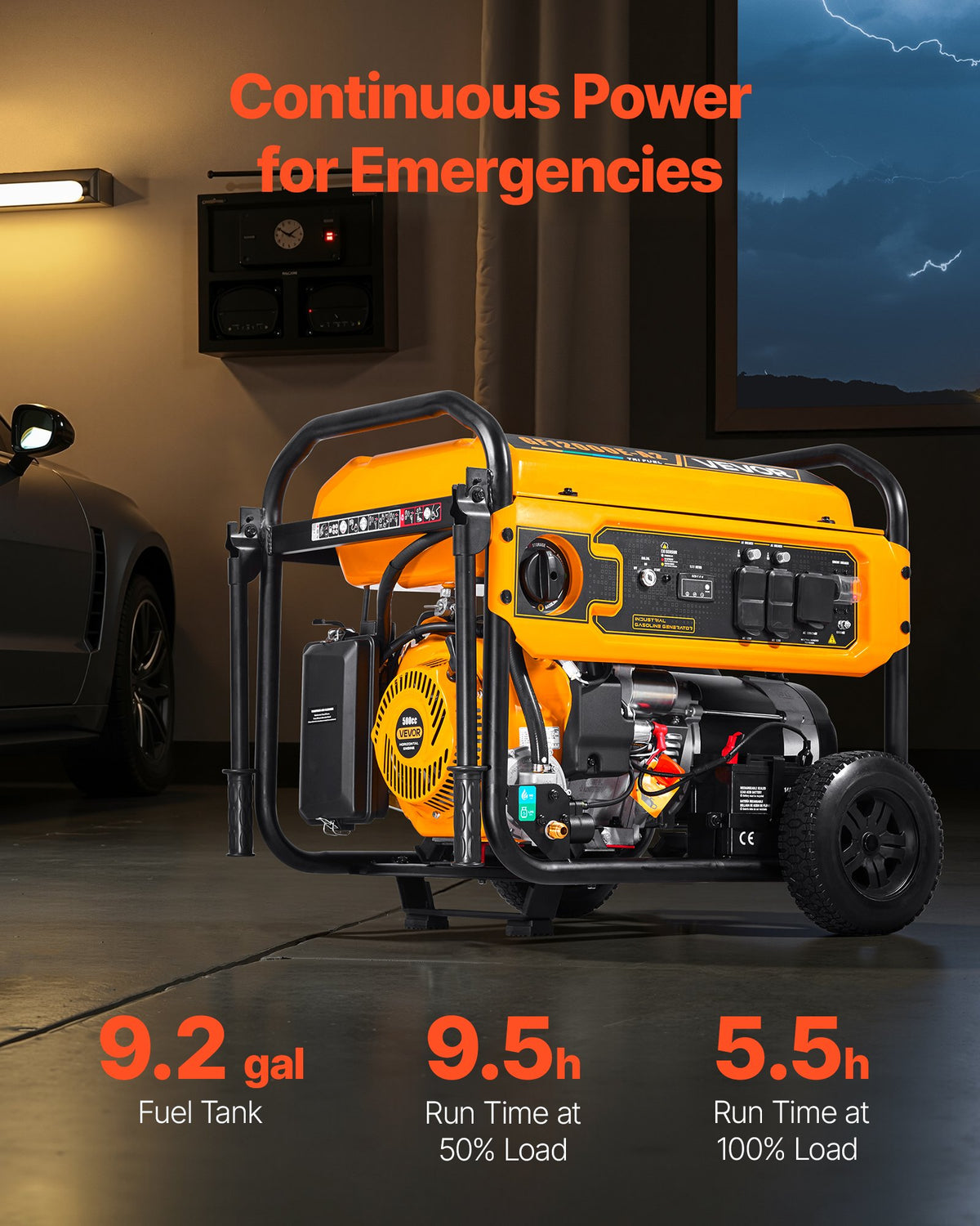 VEVOR Portable Generator, Gasoline 13500W Peak Watt, LPG 12000W Peak Watt & Natural Gas 11000W Peak Watt Tri-Fuel Generator, Home Backup Generators with Electric Start, Gas, LPG & Natural Gas Powered - BXSFDJSRLKYLTR139001V5 - view 4