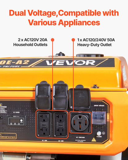 VEVOR Portable Generator, Gasoline 13500W Peak Watt, LPG 12000W Peak Watt & Natural Gas 11000W Peak Watt Tri-Fuel Generator, Home Backup Generators with Electric Start, Gas, LPG & Natural Gas Powered - BXSFDJSRLKYLTR139001V5 - view 6