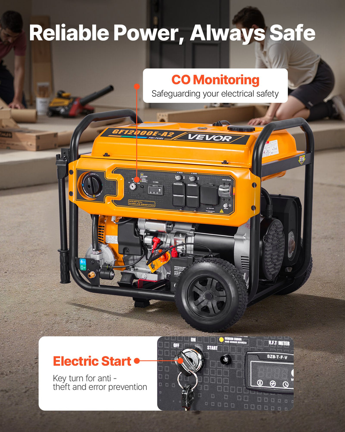 VEVOR Portable Generator, Gasoline 13500W Peak Watt, LPG 12000W Peak Watt & Natural Gas 11000W Peak Watt Tri-Fuel Generator, Home Backup Generators with Electric Start, Gas, LPG & Natural Gas Powered - BXSFDJSRLKYLTR139001V5 - view 7