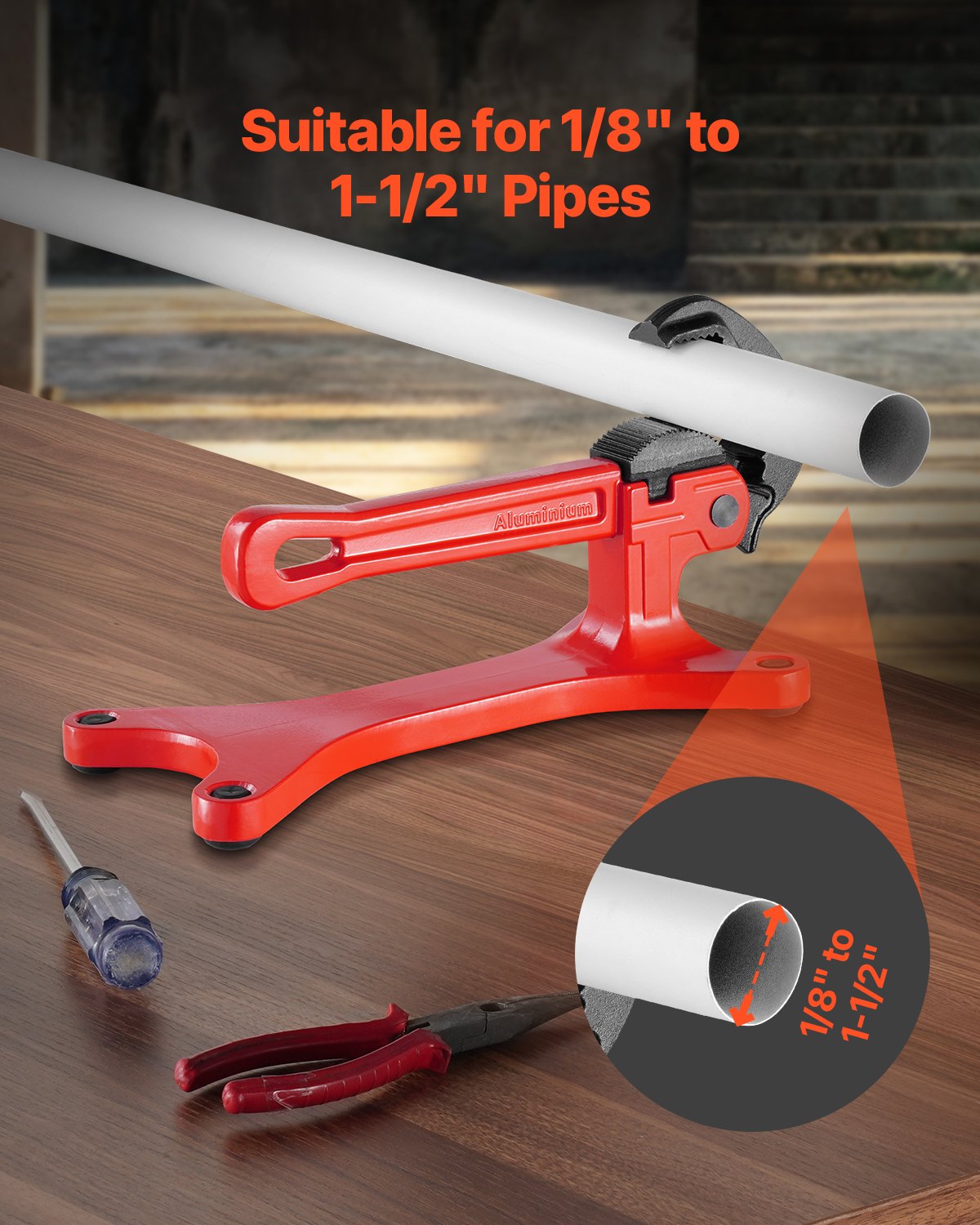 VEVOR Portable Pipe Vise, Lightweight Aluminum Pipe Vise with 1/8" to 1-1/2"  Clamping Capacity, Ideal for Onsite Plumbing Installation, Repair, and Maintenance - BXSGHQ18112ICTI8XV0 - view 3