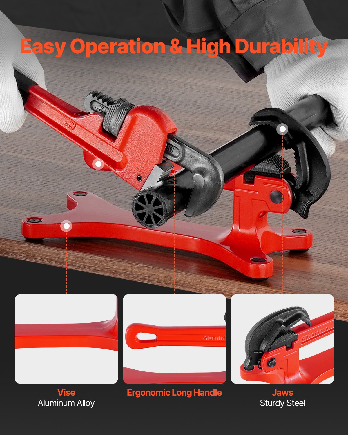 VEVOR Portable Pipe Vise, Lightweight Aluminum Pipe Vise with 1/8" to 1-1/2"  Clamping Capacity, Ideal for Onsite Plumbing Installation, Repair, and Maintenance - BXSGHQ18112ICTI8XV0 - view 4